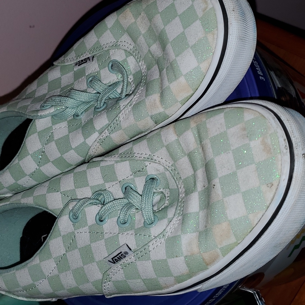 Vans green sparkly checkered womens size 10 shoes